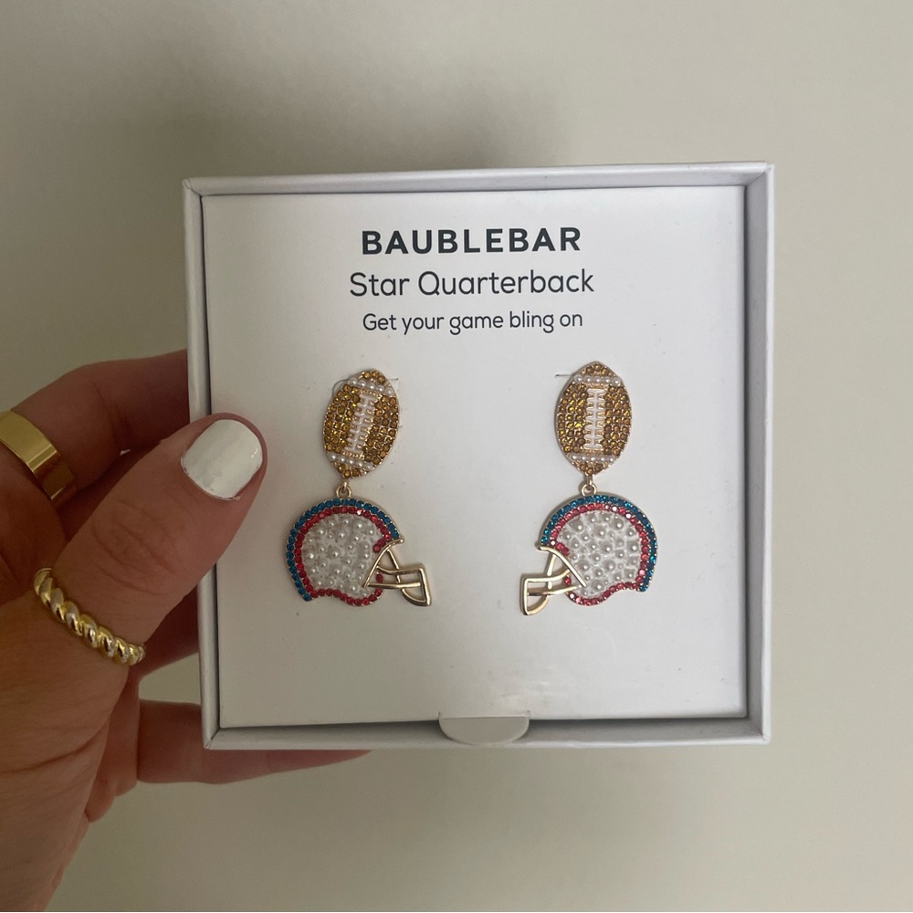 BaubleBar Football and Helmet Rhinestone Football Mom Cheerleader Earrings